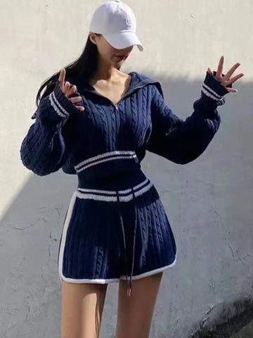 Getadme-Autumn Women tops Pant Sets Sweater Casual Tracksuit 2 piece sets women outfit jerseys knitwears pullovers conjuntos cortos